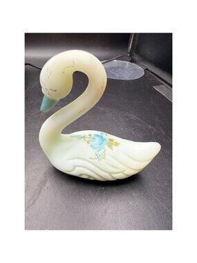 Fenton Light Blue Satin Swan Signed